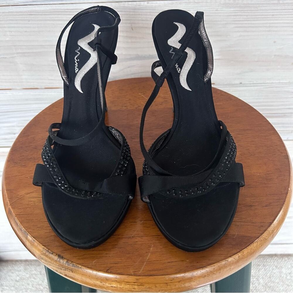 Vintage Nina Black Rhinestone Heels Size 8.5